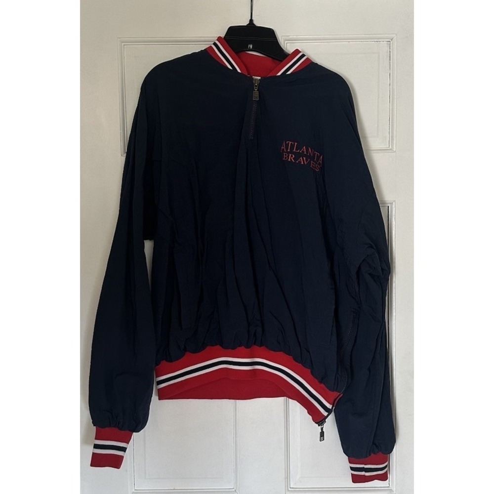 Vintage 90s Atlanta Braves Embroidered Half Zip Windbreaker Jacket Large MLB Y2K